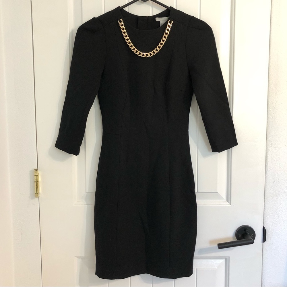 H&M Black 3/4 Sleeve Dress w/ Chain Necklace
